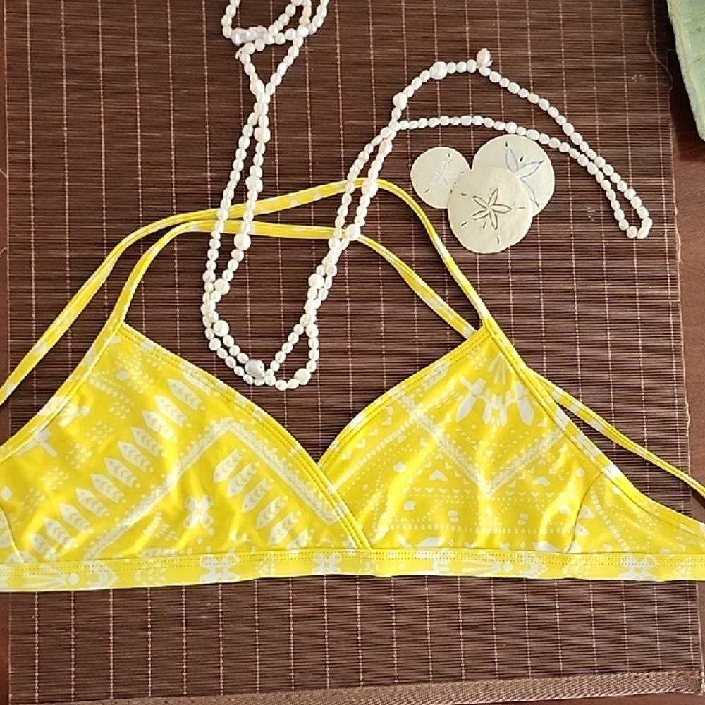 Patagonia Bikini Top Bathing suit Top Size Med Yellow & White